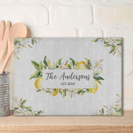 Zitronen und Blume Name der botanischen Blumenfami Schneidebrett