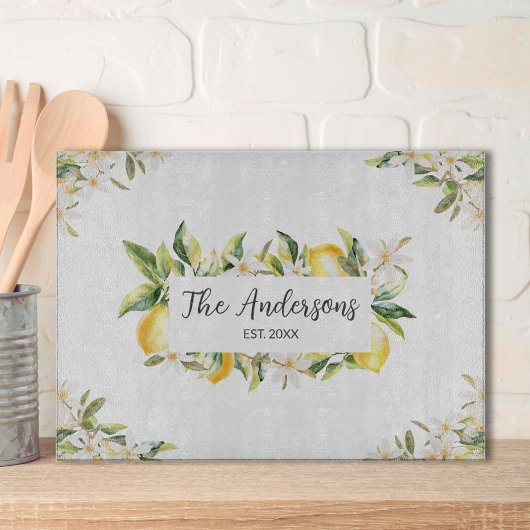 Zitronen und Blume Name der botanischen Blumenfami Schneidebrett