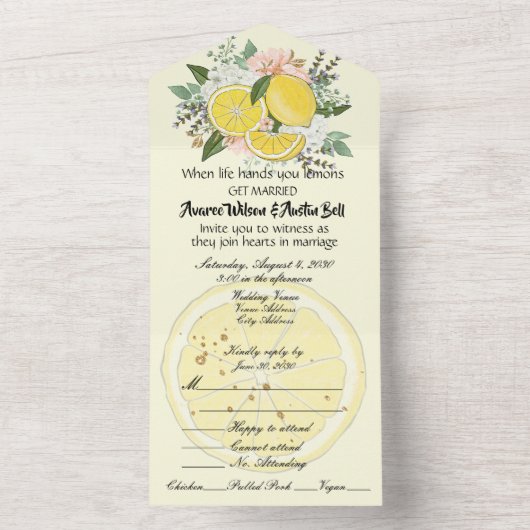 Zitronen und Blume Version 2 All In One Einladung (Innen Boden)