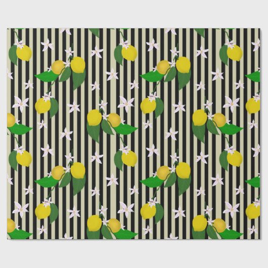 Zitronen und Blüten auf Streifen Geschenkpapier (Flach)