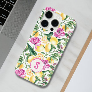Zitronen und Blütenmuster | Citrus Monogram iPhone 16 Pro Hülle