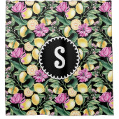 Zitronen und Blütenmuster | Citrus Monogram Duschvorhang (Vorderseite)