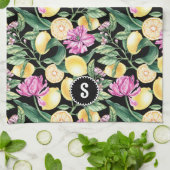 Zitronen und Blütenmuster | Citrus Monogram Geschirrtuch (Gefaltet)