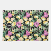 Zitronen und Blütenmuster | Citrus Monogram Geschirrtuch (Horizontal)