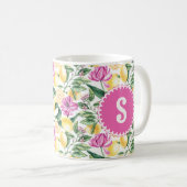 Zitronen und Blütenmuster | Citrus Monogram Kaffeetasse (VorderseiteRechts)