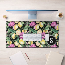 Zitronen und Blütenmuster | Citrus Monogram Schreibtischunterlage