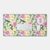 Zitronen und Blütenmuster | Citrus Monogram Schreibtischunterlage (Tastatur & Maus)