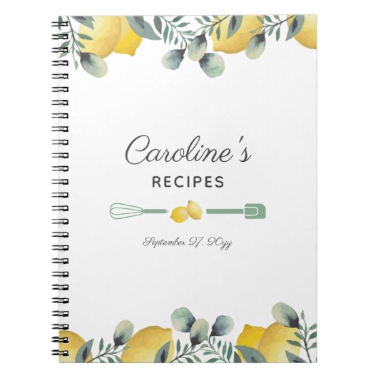 Zitronen und Eukalyptus Rezept Kochbuch Notizblock (Vorderseite)