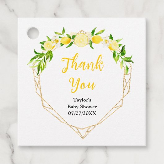 Zitronen und Foliage Baby Dusche Vielen Dank Geschenkanhänger (Vorderseite)