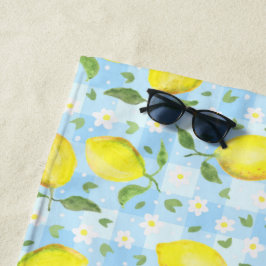 Zitronen und Gänseblümchen Blau Kariert Strandtuch