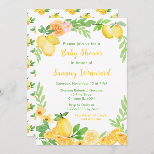 Zitronen- und GrünBaby-Dusche Einladung (Vorne/Hinten)