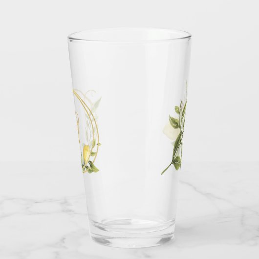 Zitronen und Grünes Monogramm | Glas (Links)