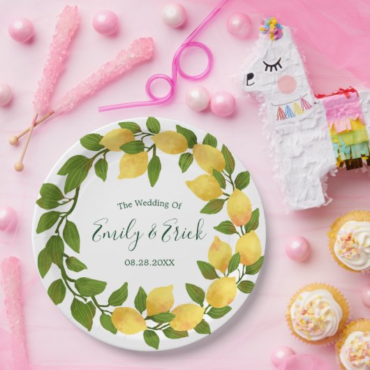 Zitronen und Grünkreide Hochzeitsscheibe Pappteller (Party)