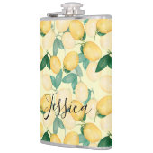 Zitronen und Grünpflanzen Vinyl umhüllt Flachmann (Links)