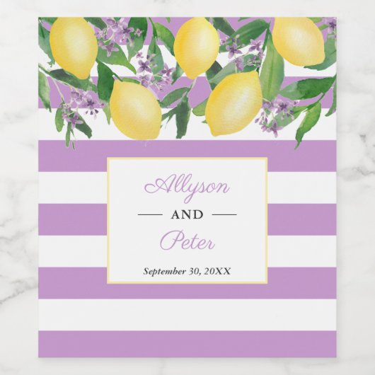 Zitronen und Lavendel Citrus Streifen Polterabend Weinetikett (Einzelnes Label)