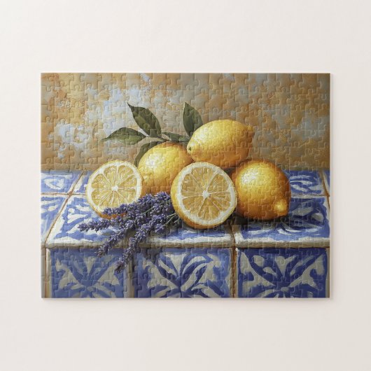 Zitronen und Lavender Blue Tile Stillleben Puzzle (Horizontal)