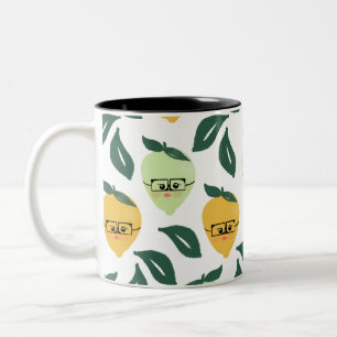 Zitronen- und Limetten-Zitrus-Cartoon-Illustration Zweifarbige Tasse