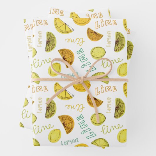 Zitronen und Limones Fruchtmuster Geschenkpapier Set (Beispiel)