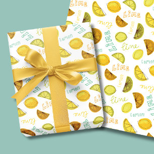Zitronen und Limones Fruchtmuster Geschenkpapier Set
