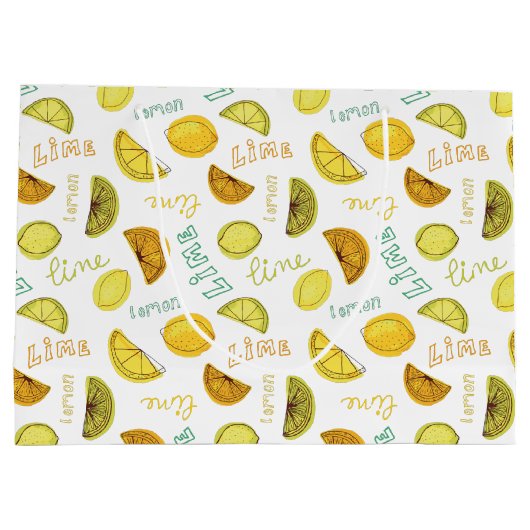 Zitronen und Limones Fruchtmuster Große Geschenktüte (Rückseite)