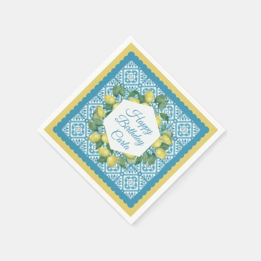 Zitronen und marokkanisches Blue Custom Party Napk Serviette (Ecke)