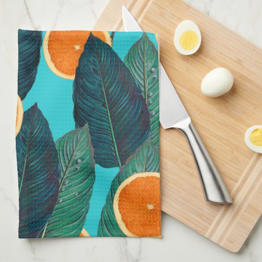 Zitronen und Orangen aquamarin Handtuch (Viertel Falte)