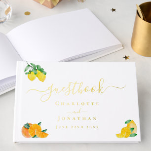 Zitronen- und Orangen-französische Zitrus-Hochzeit Gästebuch