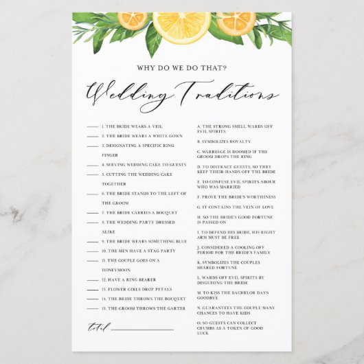 Zitronen und Orangen Hochzeiten Traditionen Duschs (Vorderseite)