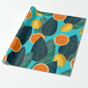 Zitronen und Orangen Teal Geschenkpapier
