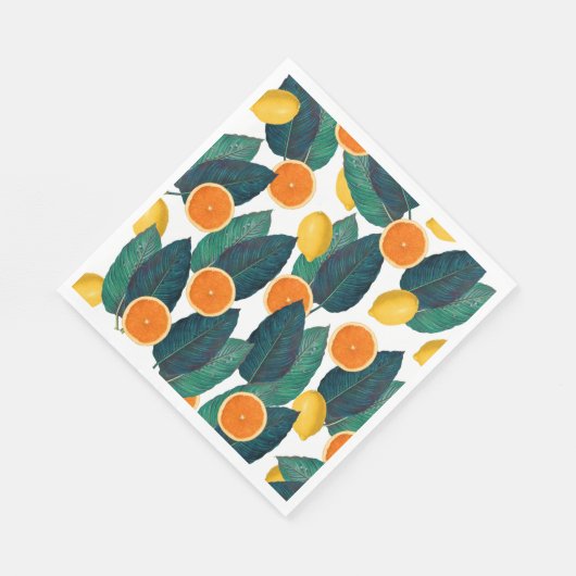 Zitronen und Orangen weiß Serviette (Ecke)