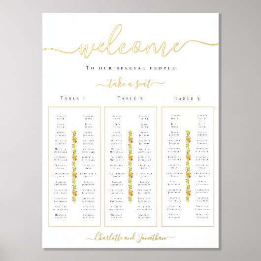 Zitronen- und Orangenzitrus-Hochzeitstabelle Gold Foliendrucke (Vorderseite)