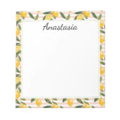 Zitronen und rosa Gelbe Gingham Notizblock (Vorderseite)