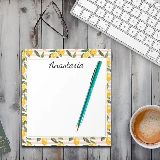 Zitronen und rosa Gelbe Gingham Notizblock