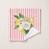 Zitronen und Rose auf rosa Streifen Badhandtuch Set (Waschlappen)