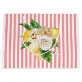 Zitronen und Rose auf rosa Streifen Große Geschenktüte (Vorderseite)