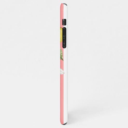 Zitronen und Rose auf rosa Streifen iPhone Hülle (Linke Seite)