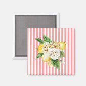 Zitronen und Rose auf rosa Streifen Magnet (Vorderseite/Rückseite)