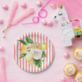 Zitronen und Rose auf rosa Streifen Pappteller (Party)