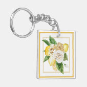 Zitronen und Rose in gelben Rahmen Schlüsselanhänger (Vorderseite links)