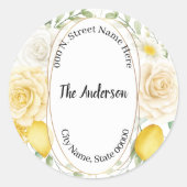 Zitronen und Rose Rücksendeadresse Runder Aufkleber (Vorderseite)