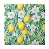 Zitronen und weiße Blume - französische Landesdeko Fliese (Vorderseite)