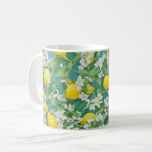Zitronen und weiße Blume Kaffeetasse (Vorderseite Links)