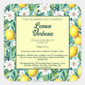 Zitronen und weiße Blume Kosmetika Flaschenetikett Quadratischer Aufkleber (Vorderseite)