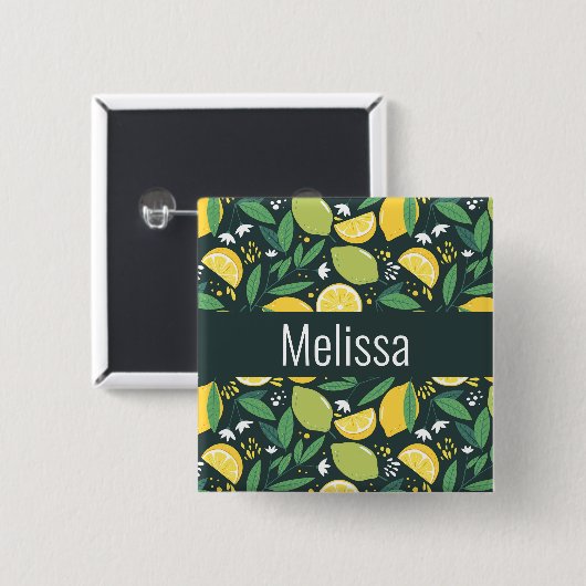 Zitronen- und Zitronengrün- und Gelbfruchtmuster Button (Vorne & Hinten)