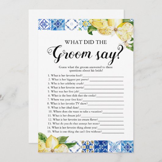 Zitronen, was der Groom sagte, Brautparty-Spiel Einladung (Vorne/Hinten)