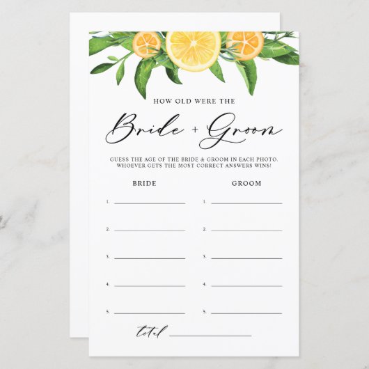 Zitronen wie alt war das Braut- und Gräuel-Spiel (Vorne/Hinten)