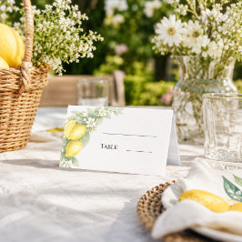 Zitronen Zitrus blau Gingham Gartenparty Platzkarte