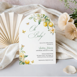 Zitronen-Zitrus-Blumen-Schmetterling-Baby-Party-Bo Einladung