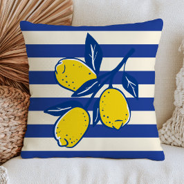 Zitronen Zitrusfrüchte Blaue Streifen Mediterran Kissen