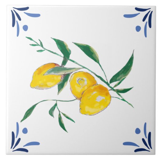 Zitronen, Zitrusfrüchte, mediterran Fliese (Vorderseite)